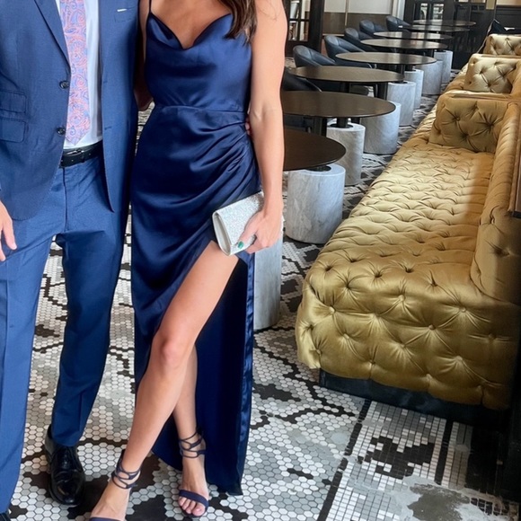 classy elegant bridesmaid dresses Emily Luxe Satin Bridesmaids Dress style_group:Valentina Satin Floral Print Dress These cost Color:Aqua/White Floral Styling The Little Black